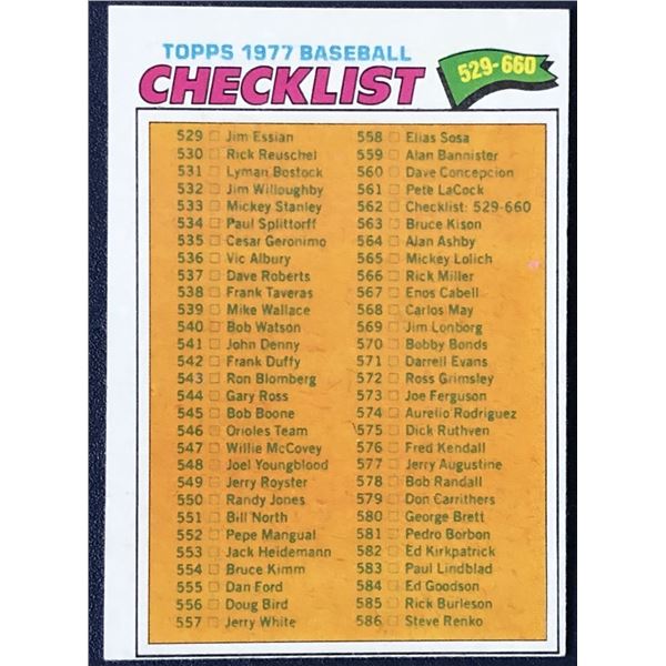 1977 TOPPS CHECKLIST