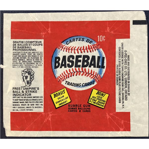 1974 O-PEE-CHEE BASEBALL WRAPPER
