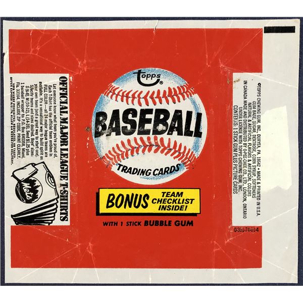 1974 TOPPS BASEBALL WRAPPER