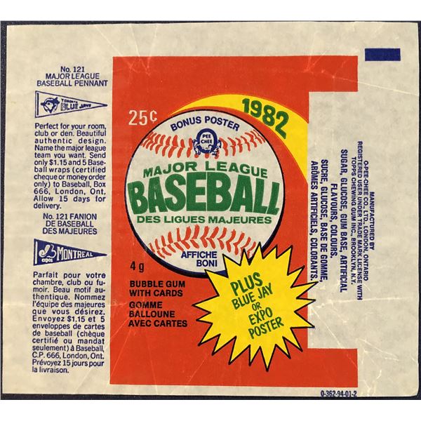 1982 O-PEE-CHEE BASEBALL WRAPPER