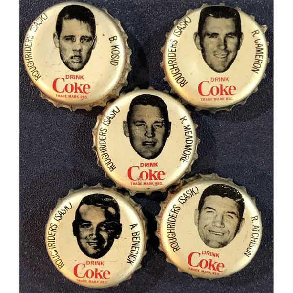 1965 COCA-COLA CFL SASKATCHEWAN BOTTLE CAPS (5)