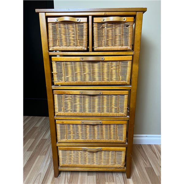 Wood Framed Wicker Chest of Drawers