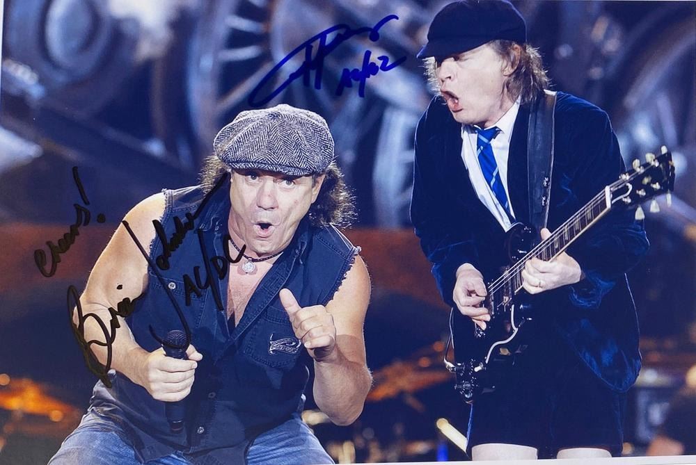 AC/DC Brian Johnson and Angus Young facsimile signed photo