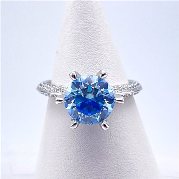 Plated 14KT White Gold 3 Ct VVs1 Cornflower Blue Moissanite Ring