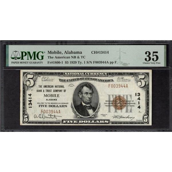 1929 $5 Mobile AL National PMG 35