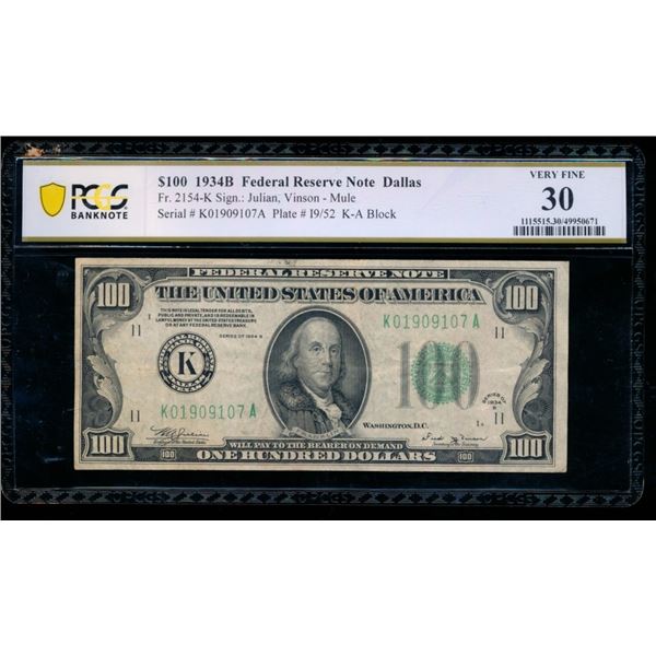 1934B $100 Dallas FRN PCGS 30