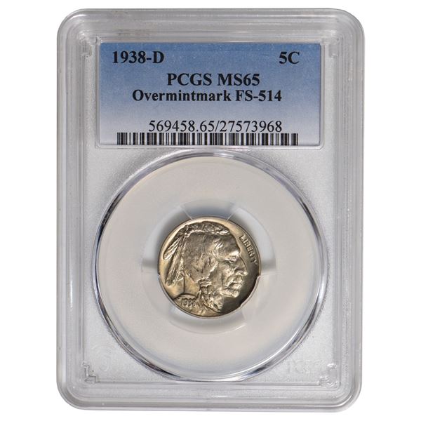 1938-D Buffalo Nickel Over mintmark PCGS MS65