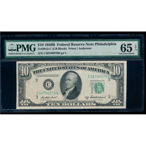 1950B $10 Philadelphia FRN PMG 65EPQ