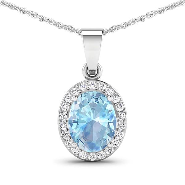 14KT White Gold 1.4ctw Aquamarine and Diamond Pendant