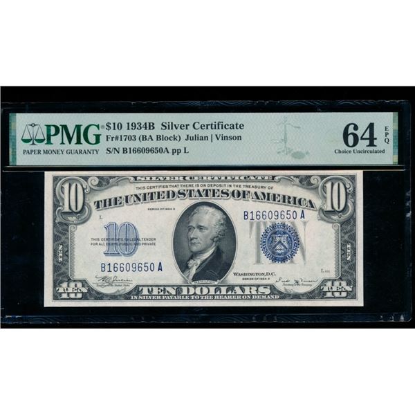 1934B $10 Silver Certificate PMG 64EPQ