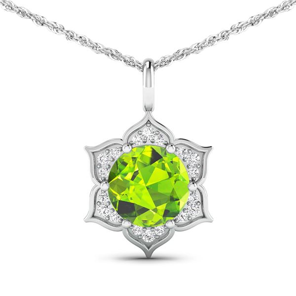 14KT White Gold 1.85ctw Peridot and Diamond Pendant