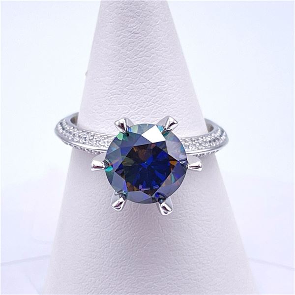 Plated 14KT Gold 3 Ct VVS1 Deep Cobalt Blue Fire Moissanite Ring
