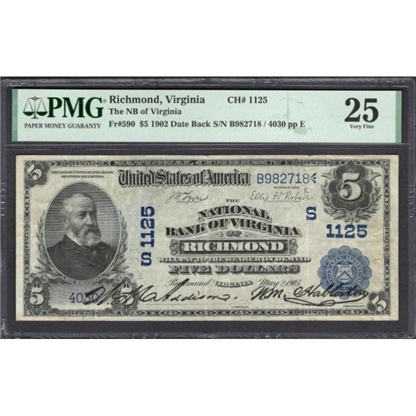 1902 $5 Richmond VA National PMG 25