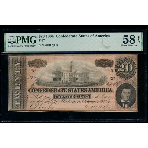 1864 $20 T-67 Confederate PMG 58EPQ