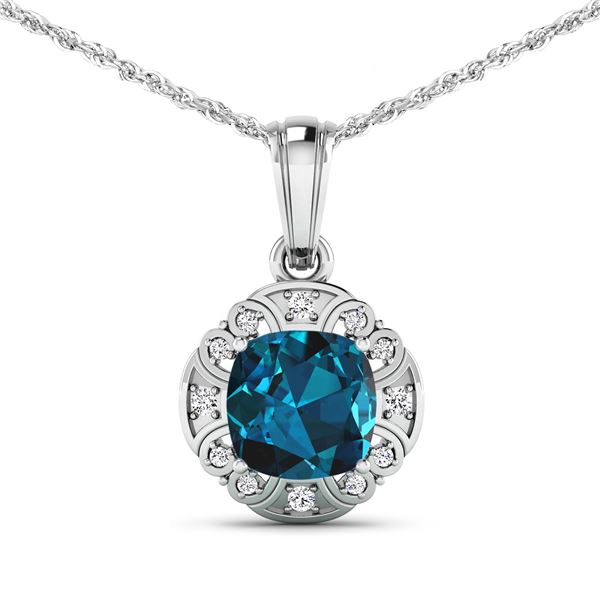 14KT White Gold 2.15ctw London Blue Topaz and Diamond Pendant