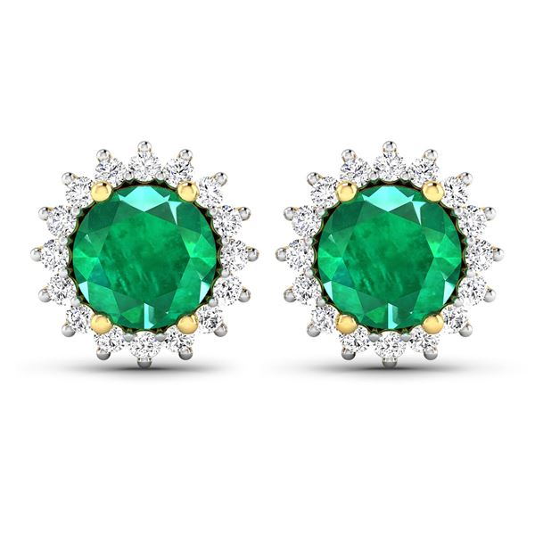 14KT Yellow Gold 1.36ctw Zambian Emerald and Diamond Earrings