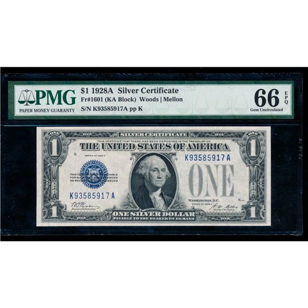 1928A $1 Silver Certificate PMG 66EPQ