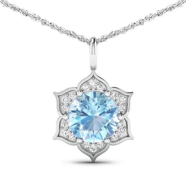 14KT White Gold 1.9ctw Aquamarine and Diamond Pendant