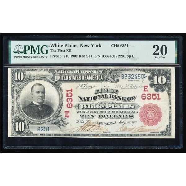 1902 $10 Red Seal White Plains NY National PMG 20