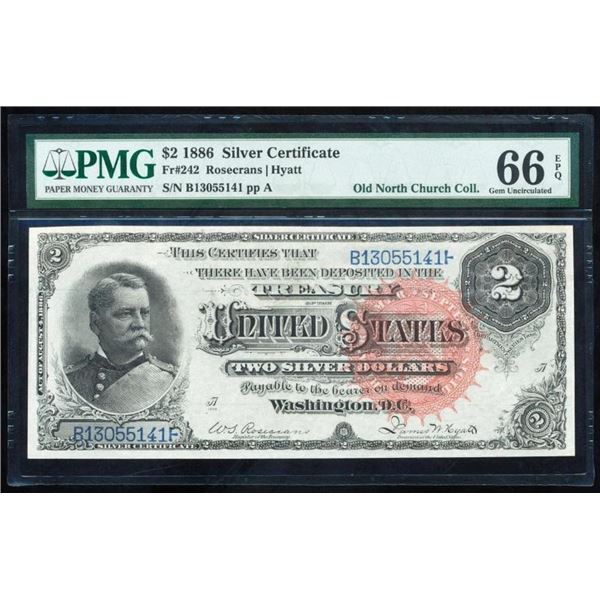 1886 $2 Silver Certificate PMG 66EPQ
