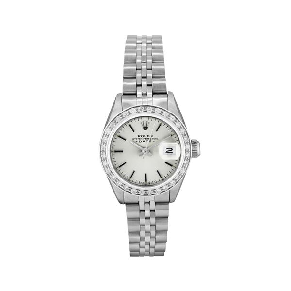 Rolex Ladies Stainless Steel Diamond Bezel Date Watch