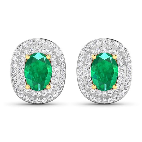 14KT Yellow Gold 1.12ctw Zambian Emerald and Diamond Earrings