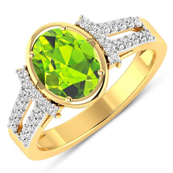 14KT Yellow Gold 1.6ctw Peridot and Diamond Ring