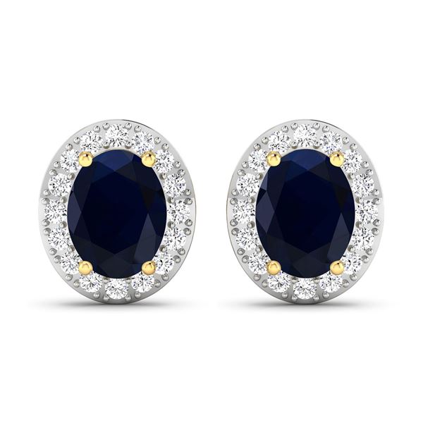 14KT Yellow Gold 2.6ctw Blue Sapphire and Diamond Earrings