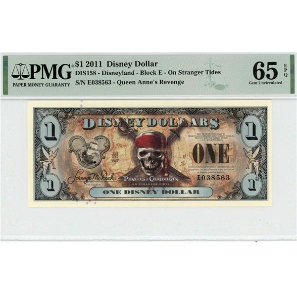 2011 $1 Stranger Tides Disney Dollar PMG 65EPQ