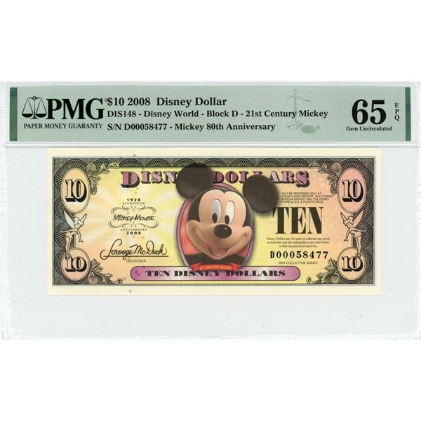 2008 $1 Mickey 80th Anniversary Disney Dollar PMG 65EPQ