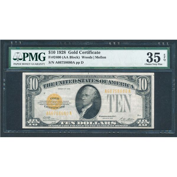 1928 $10 Gold Certificate PCGS 35EPQ