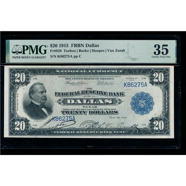 1915 $20 Dallas FRBN PMG 35