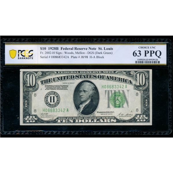1928B $10 St Louis FRN PCGS 63PPQ