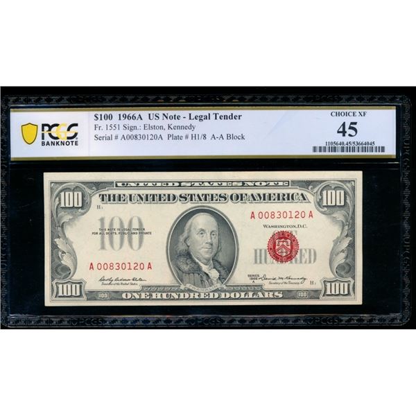 1966A $100 Legal Tender Note PCGS 45