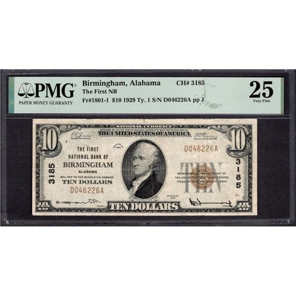 1929 $10 Birmingham AL National PMG 25