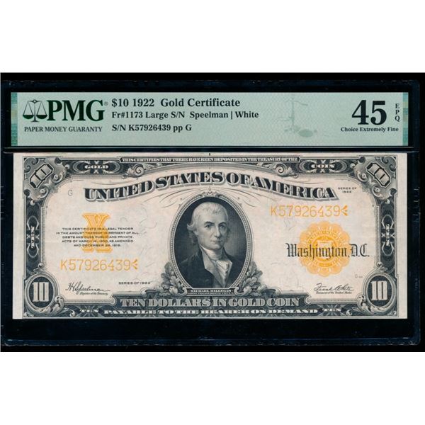 1922 $10 Gold Certificate PMG 45EPQ