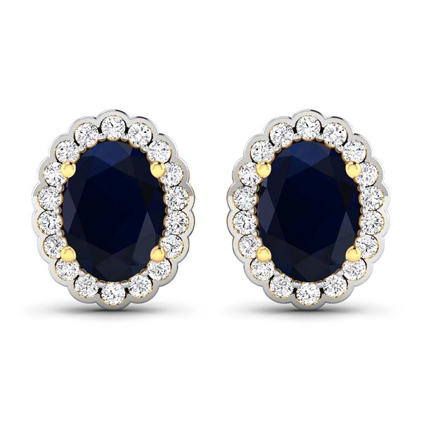 14KT Yellow Gold 1.5ctw Blue Sapphire and Diamond Earrings