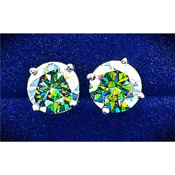 Sparkling 4 Ct VVs1 Emerald Green Fire Moissanite Earrings