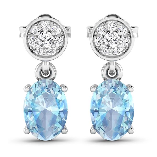 14KT White Gold 1.02ctw Aquamarine and Diamond Earrings