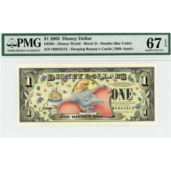 2005 $1 Dumbo Disney Dollar PMG 67EPQ