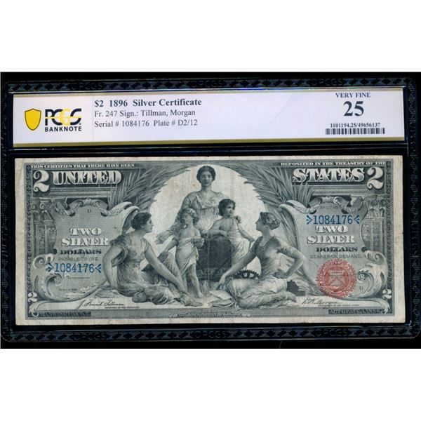 1896 $2 Educational Silver Certificate PCGS 25