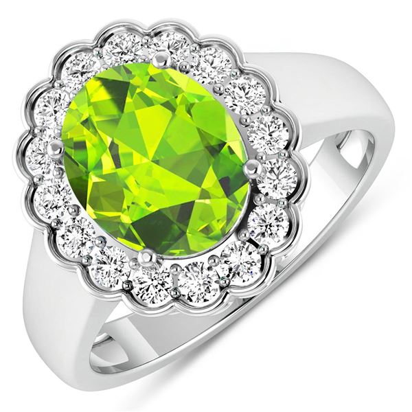 14KT White Gold 2.3ctw Peridot and Diamond Ring