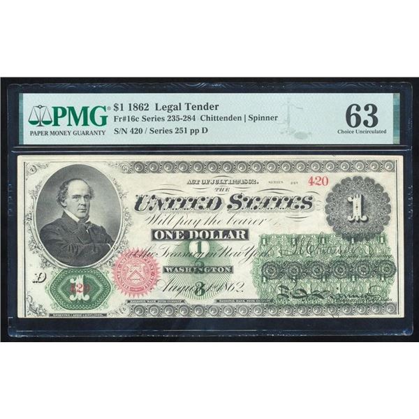 1862 $1 Legal Tender Note PMG 63