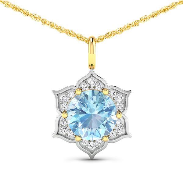 14KT Yellow Gold 1.9ctw Aquamarine and Diamond Pendant