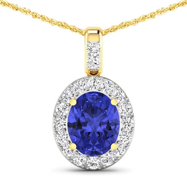 14KT Yellow Gold 2.5ctw Tanzanite and Diamond Pendant