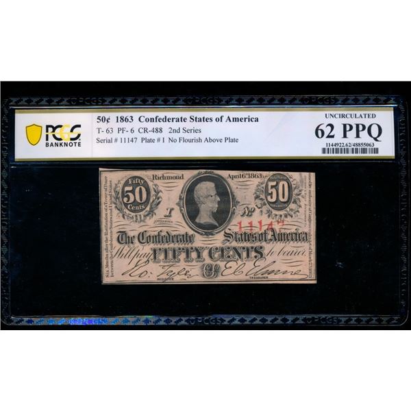 50 Cent 1863 T-63 Confederate PCGS 62PPQ