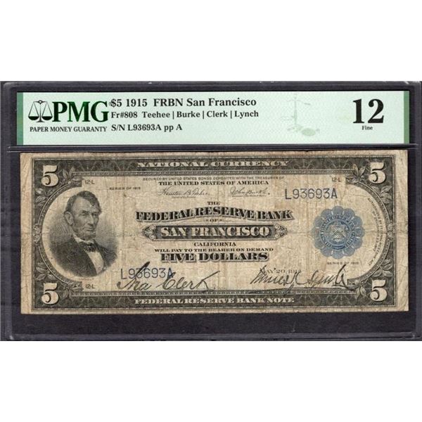 1915 $5 San Francisco FRBN PMG 12