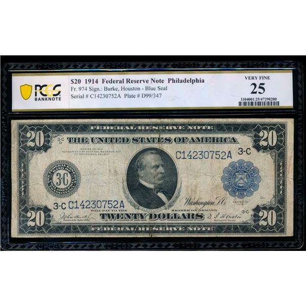 1914 $20 Philadelphia FRN PCGS 25