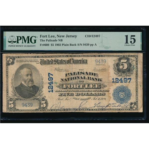 1902 $5 Fort Lee NJ National PMG 15