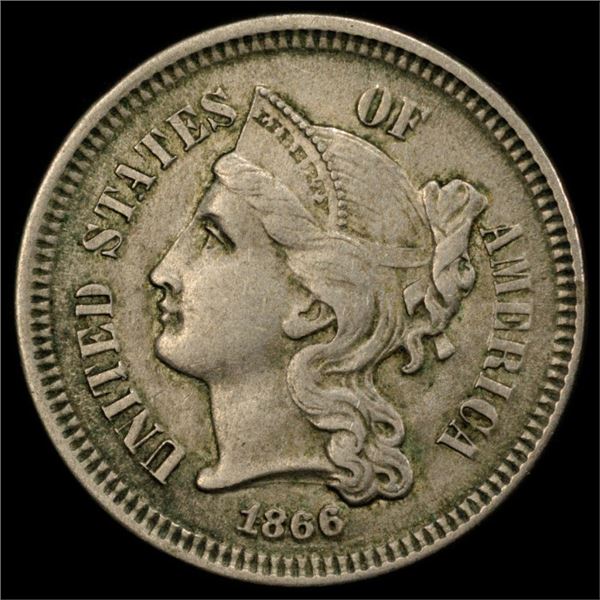 1866 Three Cent Nickel PCGS AU55